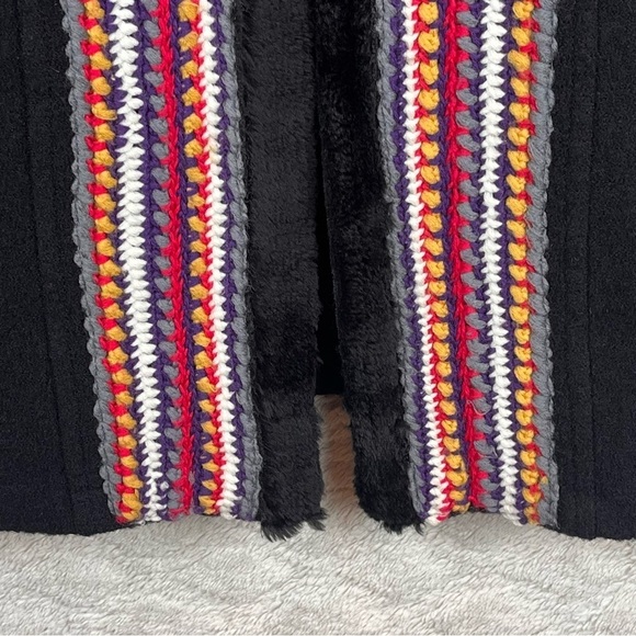 MYTHOLOGY Hippie 100% Wool Faux Fur Trim Vest Boho Hippie Large Scandinavia Knit - Picture 11 of 14